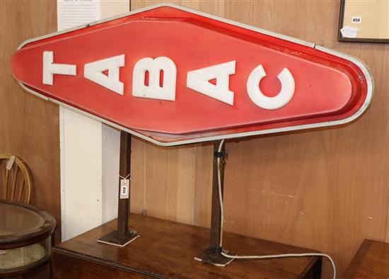 A vintage French Tabac illuminating shop sign L.140cm